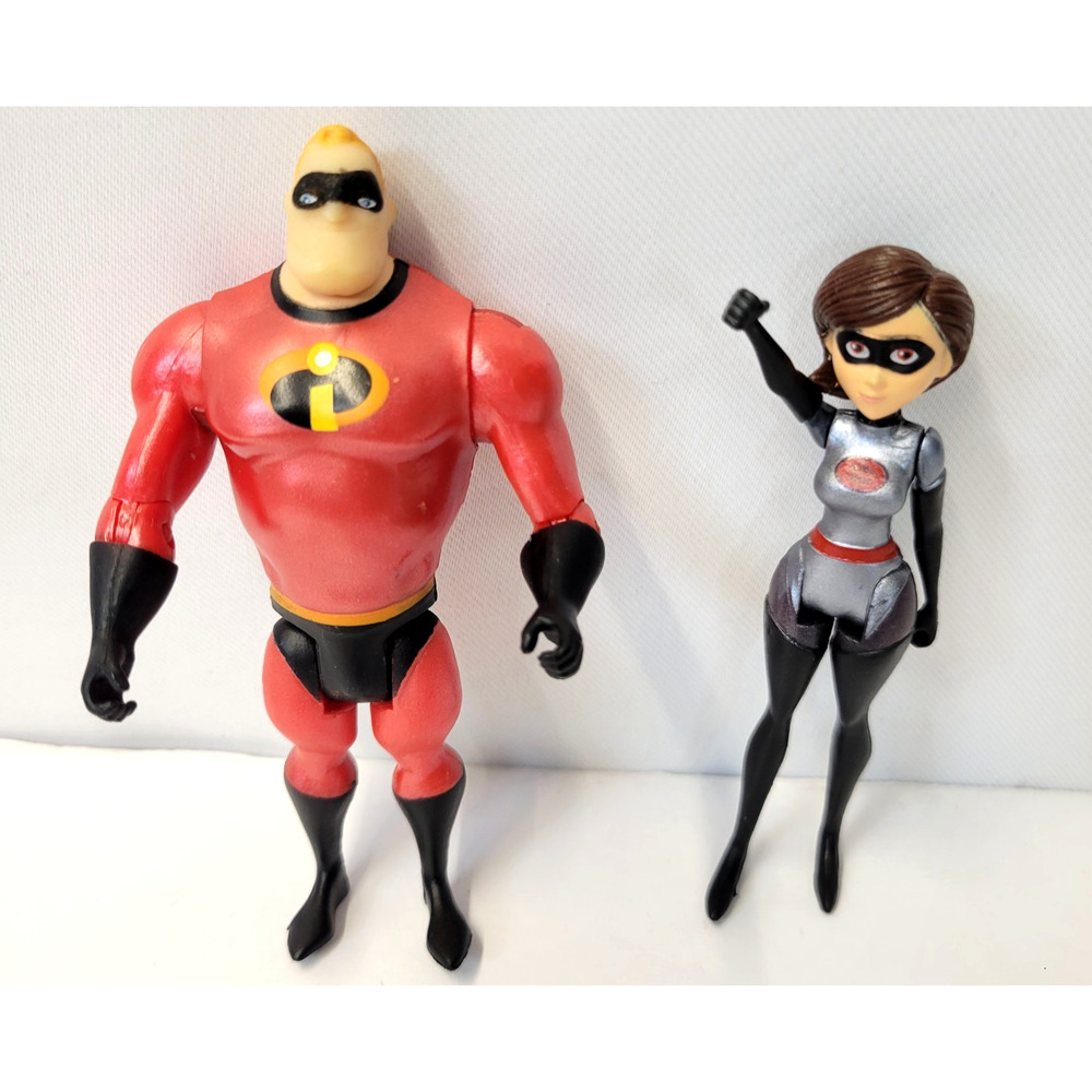 Disney Pixar Incredibles Mr Incredible & Elastigirl Action Figures Jakks Set Lot